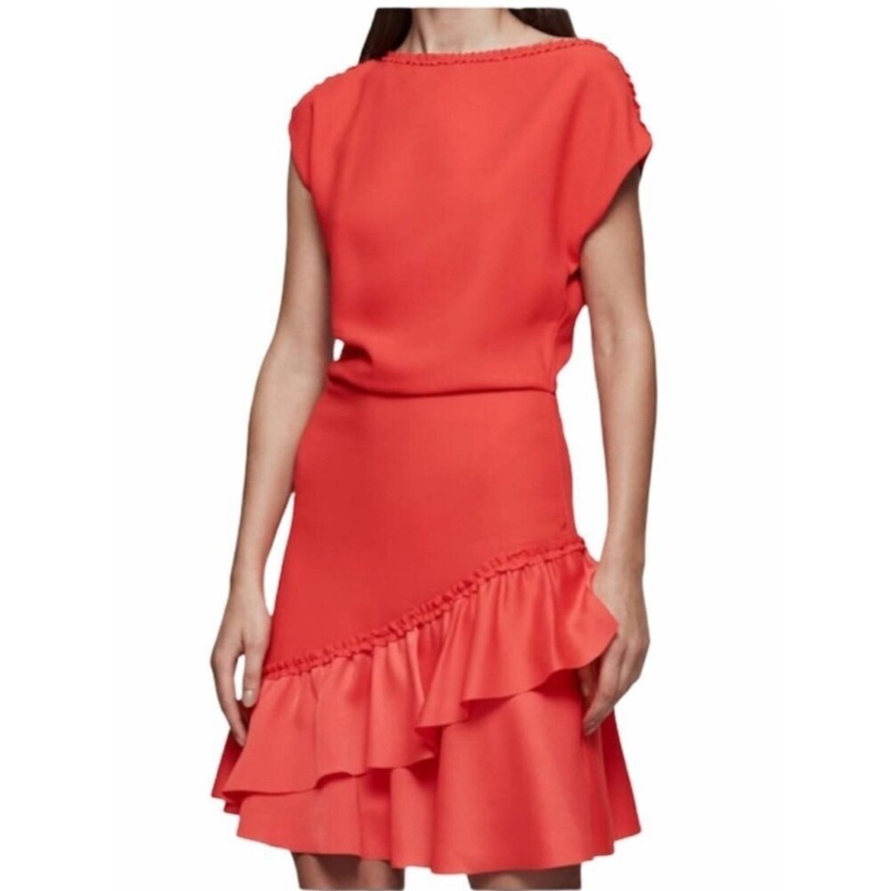 NWT Reiss Cecilia Ruffle Hem Mini Dress - Red Sz 10